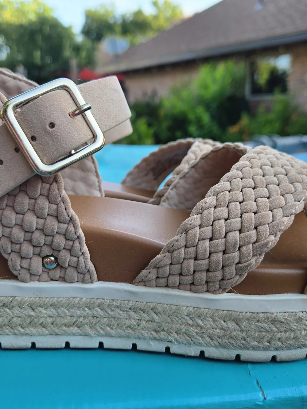 MIA Blush Braided Platform Espadrille Sandals Ankle Strap Women's